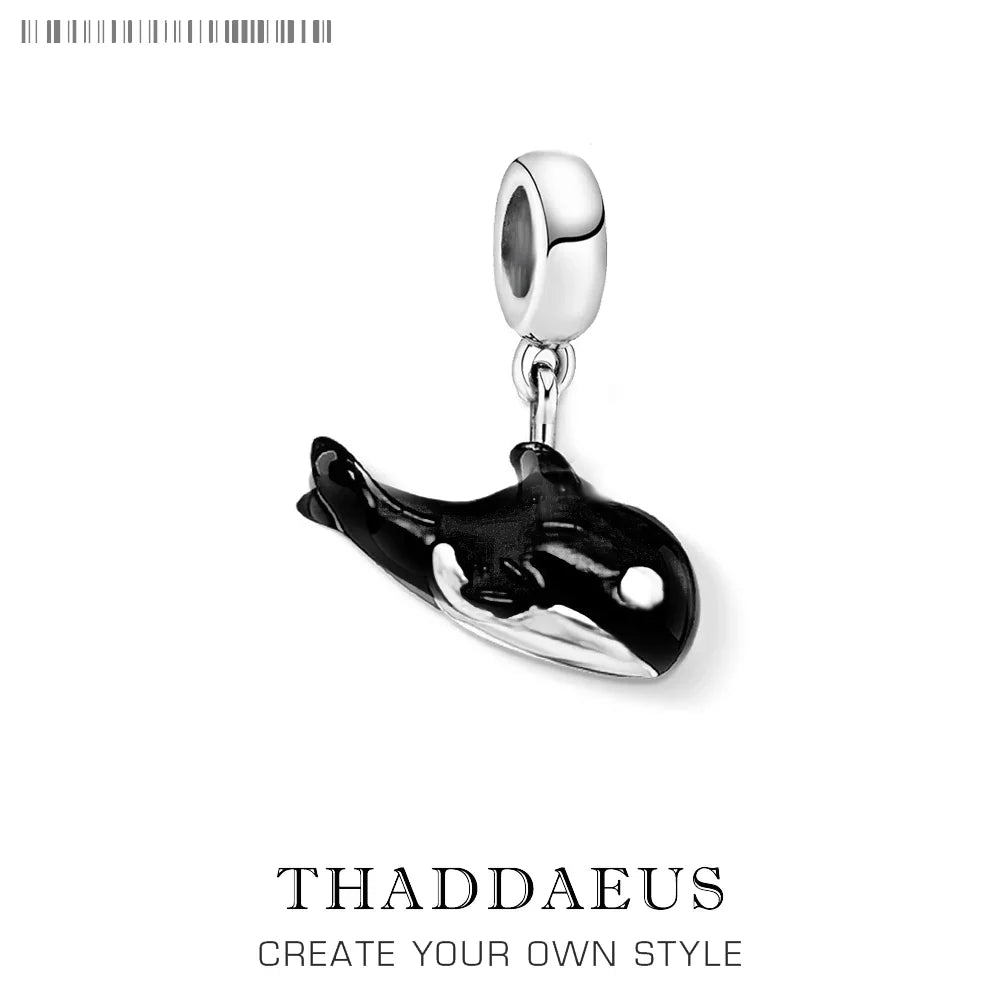 Enamel Orca Whale Charm Pendant – 925 Sterling Silver Charm Pendant Qme Ring