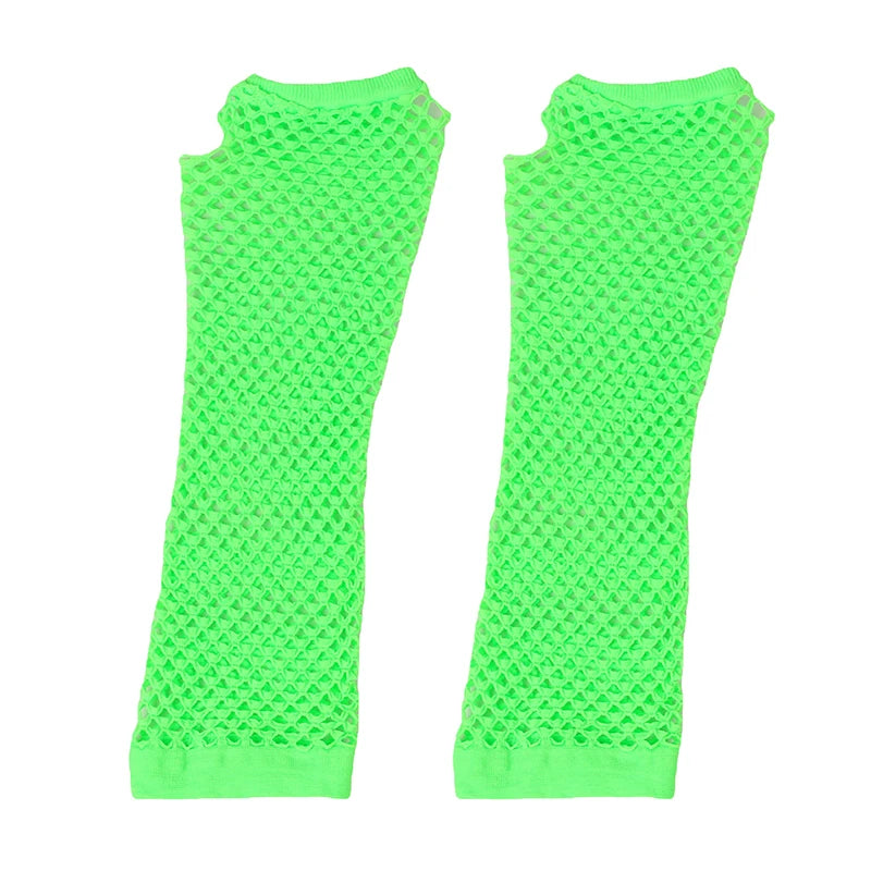 Women's Long Fishnet Fingerless Gloves – Punk Rock Arm Warmers Fishnet Arm Warmers Qst Green