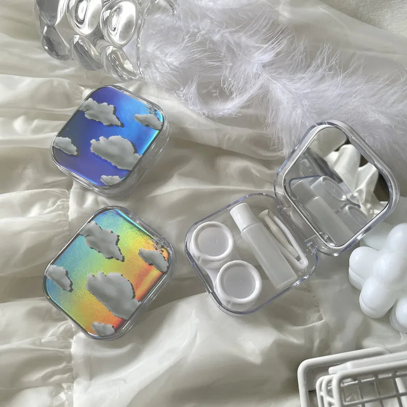 Laser Contact Lens Case Travel Set with Mirror | Portable Box Contact Lens Case Qst