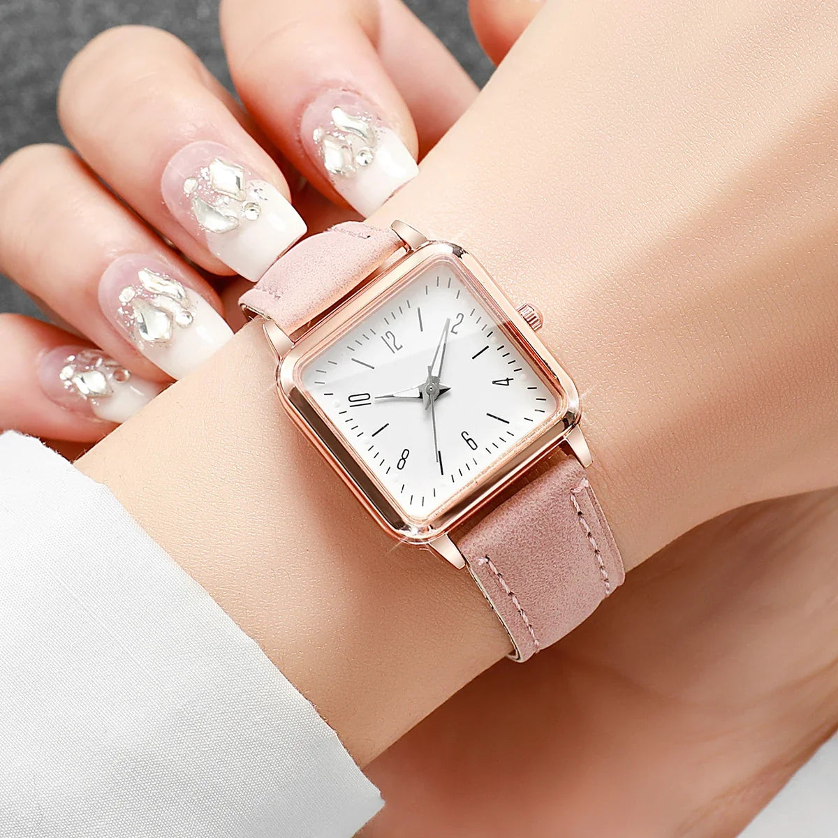Rose Gold Square Women's Digital Watch – Pink Leather Strap Women's Digital Watch Qme