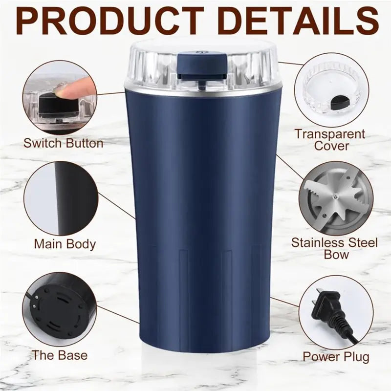 300W Electric Coffee Grinder – Stainless Steel One-Touch Electric Coffee Grinder Qme