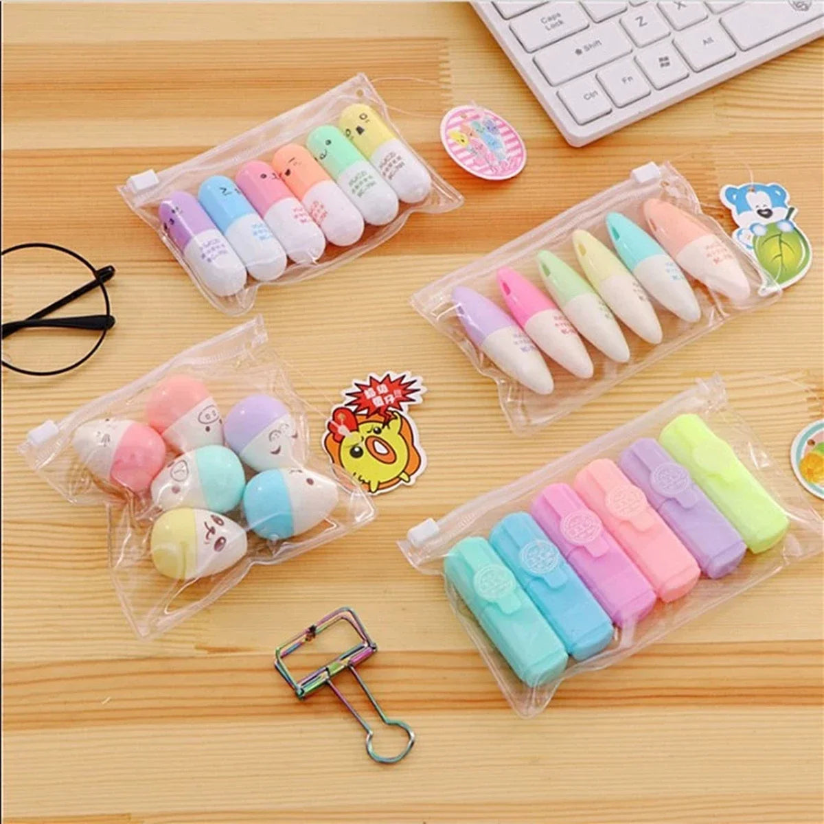 Kawaii Mushroom Leaf Highlighter Chalk Marker Pens – 6 Pcs Highlighter Marker Set Qme
