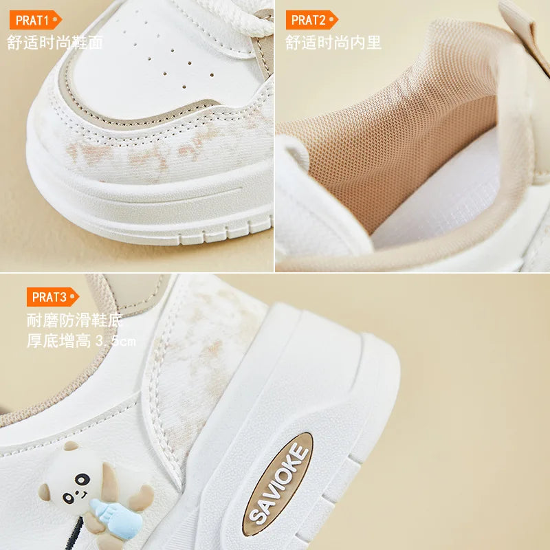 Women's White Lace-Up Height Increasing Casual Sports Shoes Women's Casual Sneakers Qst