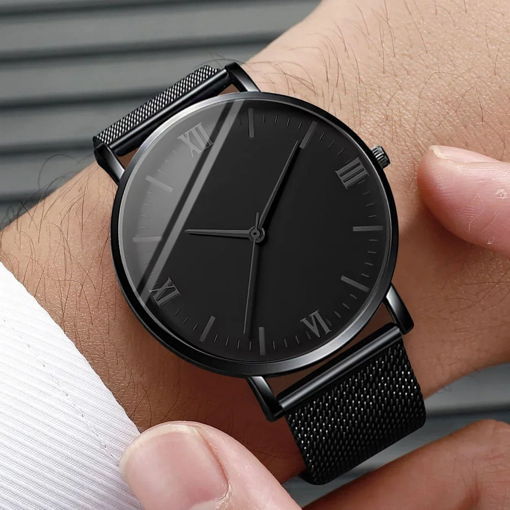 Men's Roman Quartz Watch & Mesh Bracelet Set – 2 Piece Watch & Bracelet Set Qme