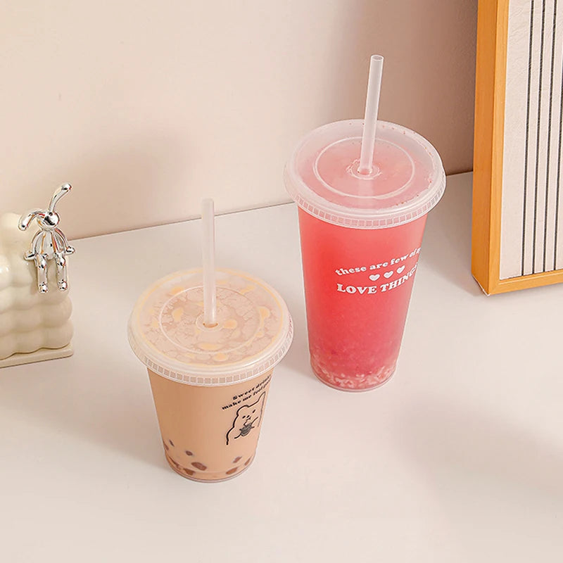 Kawaii Transparent Plastic Cup with Straw Lid – Reusable Reusable Straw Cup Qst