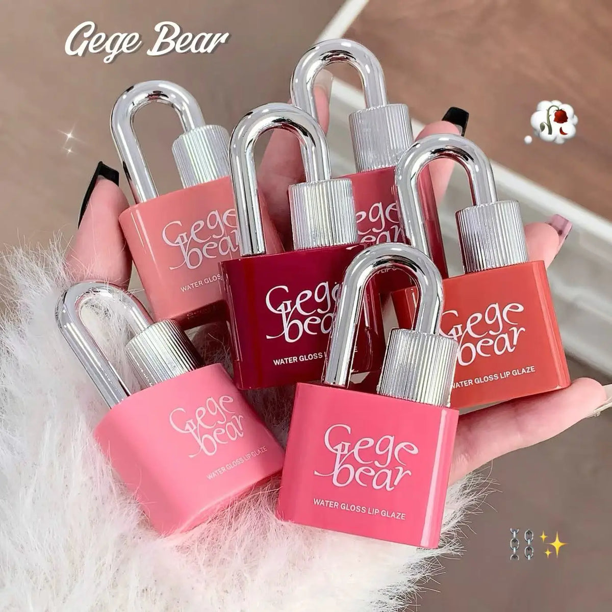 Gege Bear Lock Heart Moisturizing Lip Gloss Mirror – 6 Shades Moisturizing Lip Gloss Qme