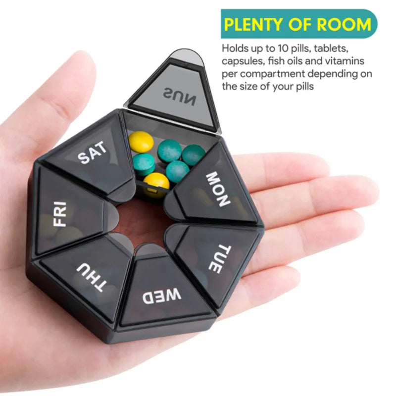 7-Day Pill Organizer – Portable Weekly Tablet & Vitamin Case Pill Organizer Qme