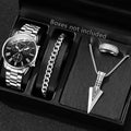Geneva Roman Dial Men's Watch & Jewelry 4-Piece Set Men's Jewelry Set Qme Silver