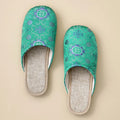 Women's Retro Floral Linen Indoor Slippers – Non-Slip Home Shoes Indoor Slippers Qst Green 35-36