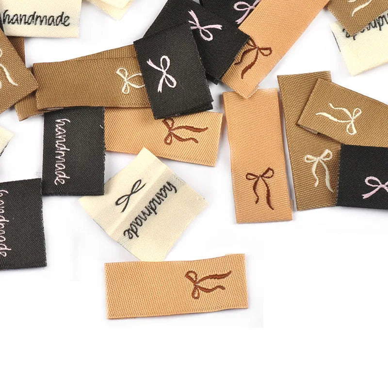 Rectangle Embroidered Bow Cloth Labels for Sewing – 15 Pack Embroidered Sewing Labels Qme