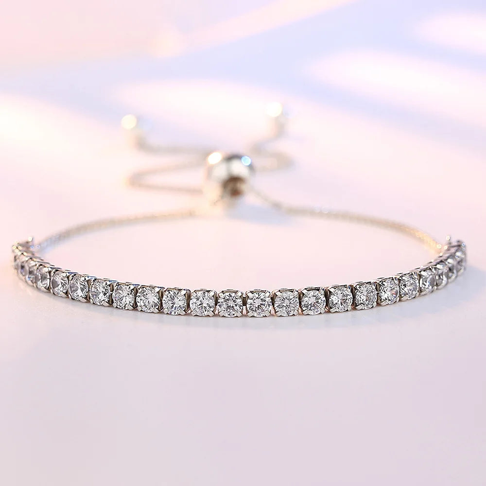 925 Sterling Silver Zircon Tennis Bracelet | Crystal Chain Tennis Bracelet Qme