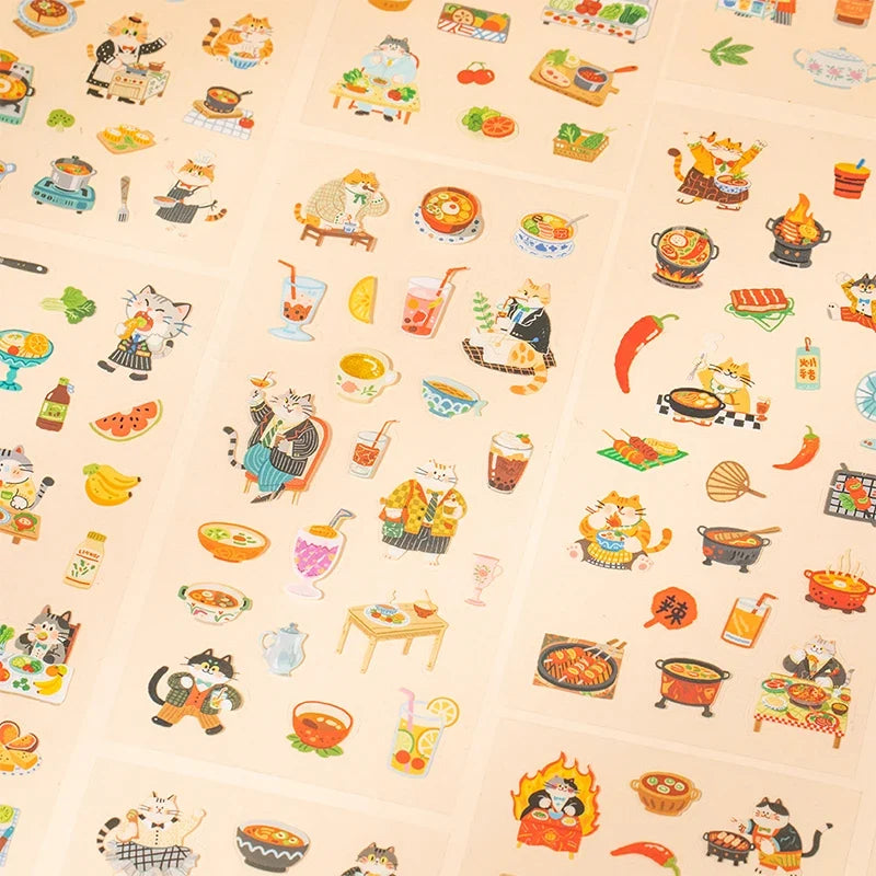 Food Cat Sticker Pack – Notebooks, Journals & Bottles Decorative Sticker Pack Qme