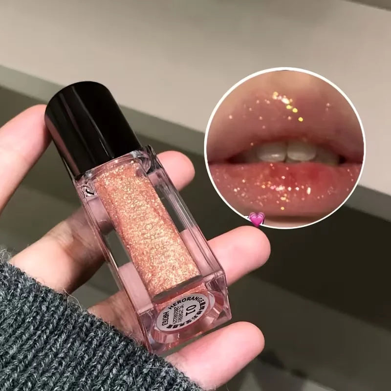 Shiny Glitter Lip Gloss | Mirror Finish Long-Lasting Glaze Glitter Lip Gloss Qme