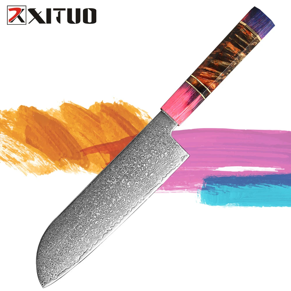 XITUO 7" Damascus Steel Santoku Knife – Octagonal Handle Santoku Knife Qst
