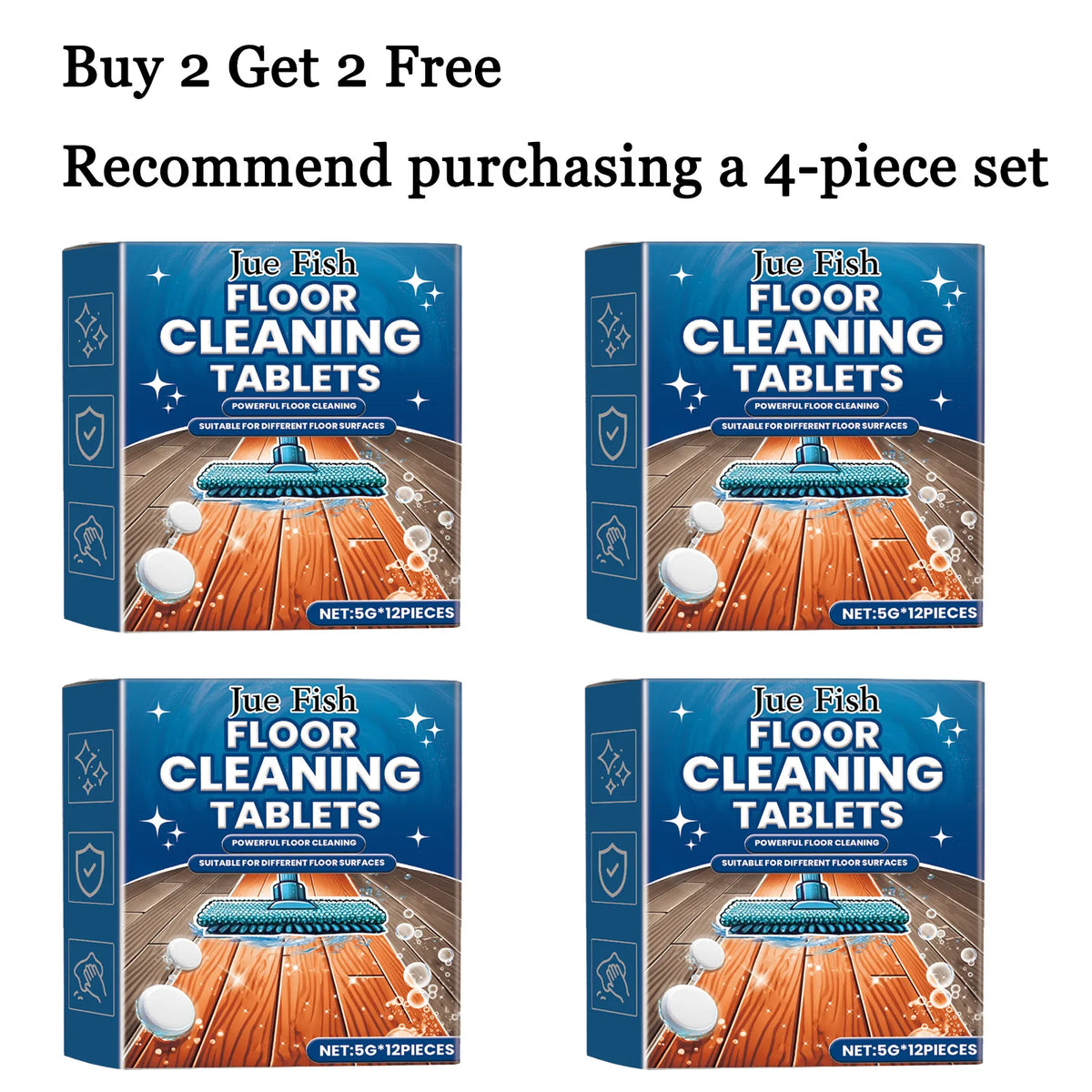 12-Pack Floor Cleaning Tablets – Stain Removal & Gloss Restore Floor Cleaner Tablets Qst 4 boxes