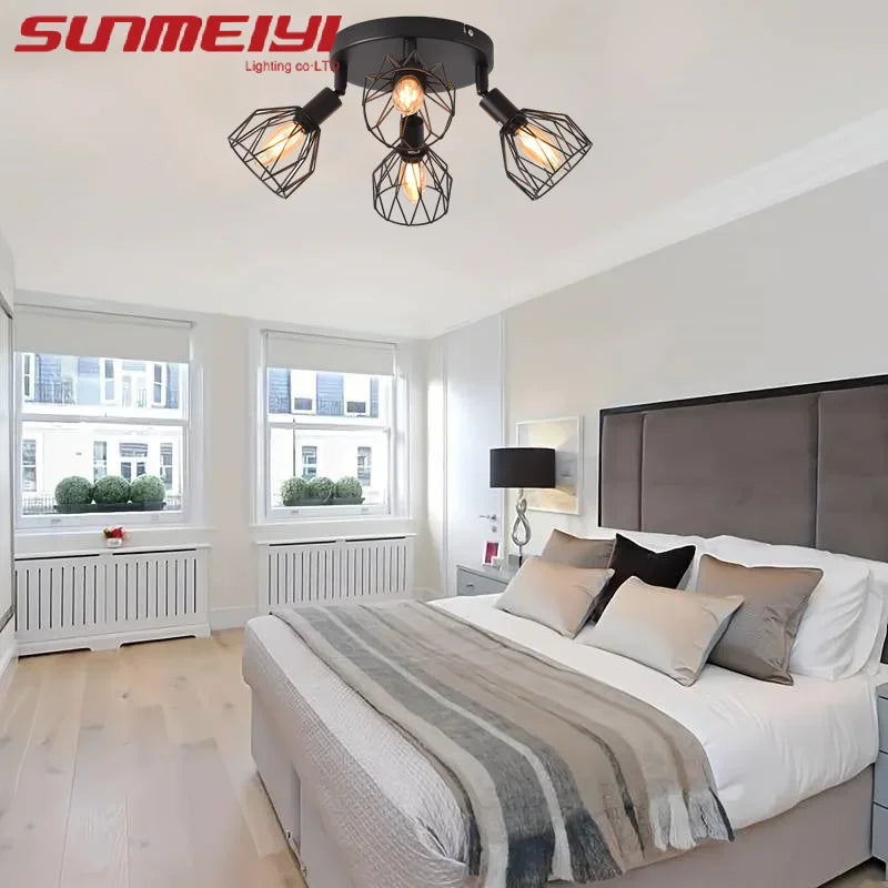Black Iron Farmhouse LED Ceiling Light Fixture – E14 Lamp Ceiling Light Fixture Qme