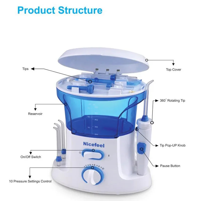 Nicefeel 600ML Water Flosser – 10 Modes, 7 Nozzles, IPX4 Oral Irrigator Qst