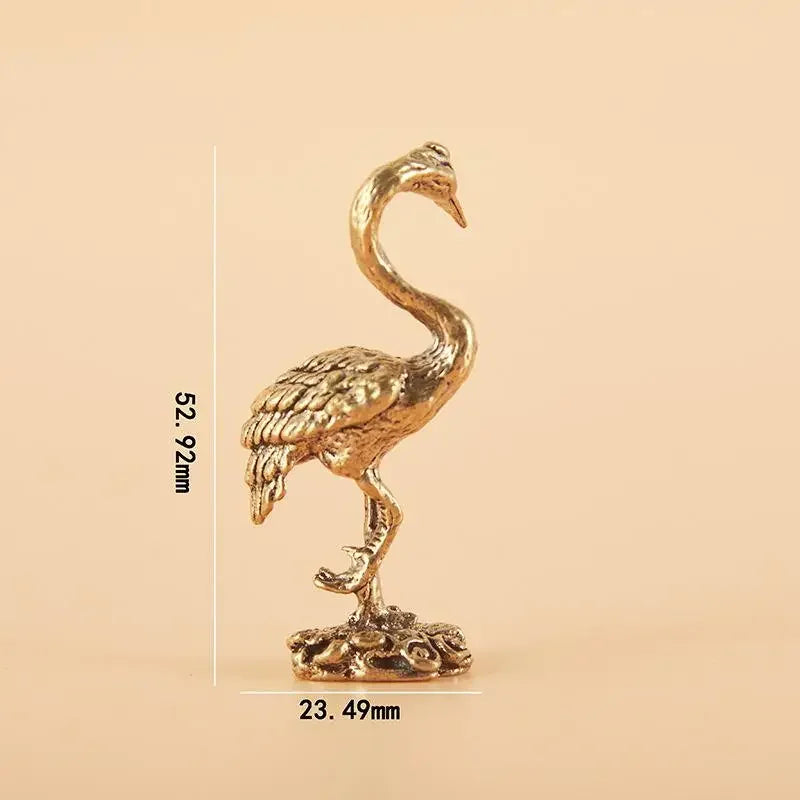 Brass Crane Miniature Figurine | Decorative Animal Sculpture Decorative Figurine Qme