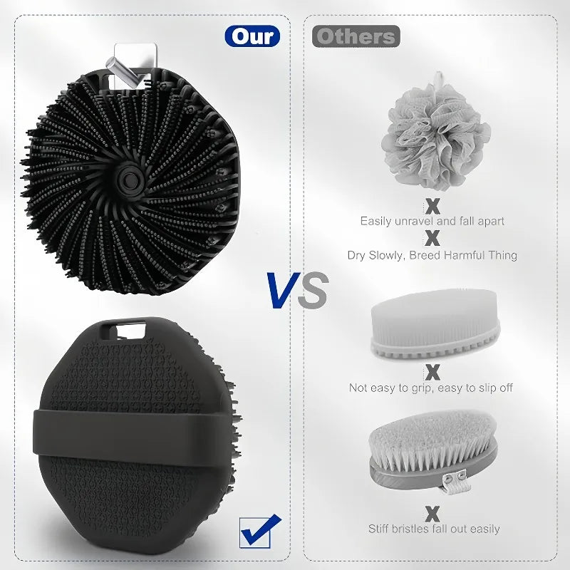 Long Handle Silicone Bath Brush – Body, Back & Face Exfoliating Silicone Bath Brush Qme