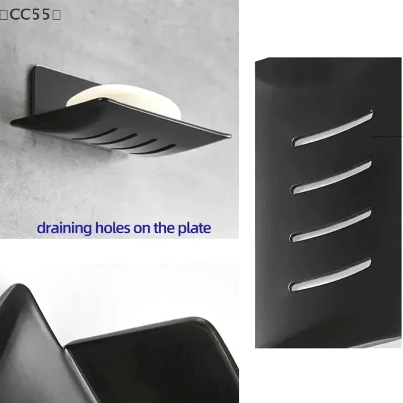 Wall Mounted Carbon Steel Soap Dish Tray with Drainage – Black Soap Dish Tray Qst