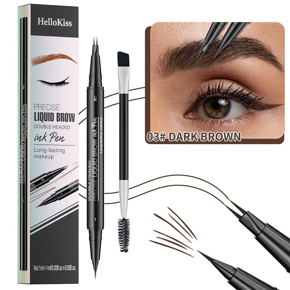 2-in-1 Waterproof Eyebrow Pencil & Liquid Curved Pen Eyebrow Pencil Qme 03 Dark Brown CN