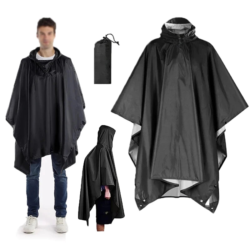 3-in-1 Military Rain Poncho – Waterproof Camping & Hiking Rain Poncho Qst black