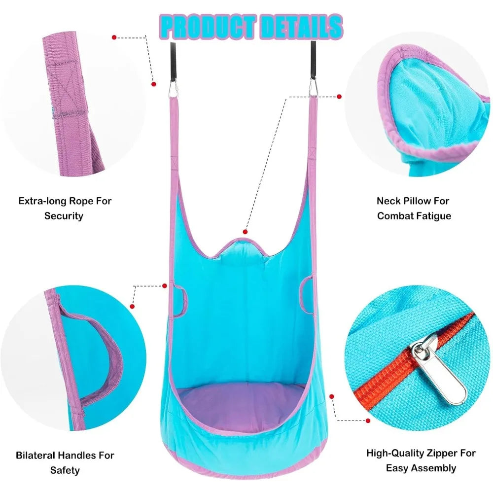 Kids Pod Swing Seat | Cotton Hammock Chair Indoor & Outdoor Kids Hammock Swing Qme