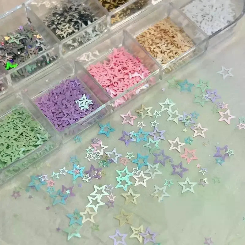 Hollow Star Nail Art Glitter Sequins – 12 Grids Sparkle Flakes Nail Art Sequins Qme
