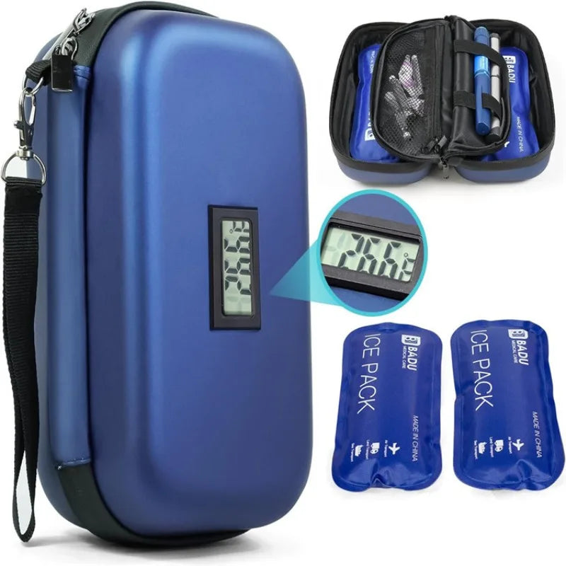 Waterproof Insulin Cooling Travel Case with LCD Display Medication Cooling Case Qst Large Blue