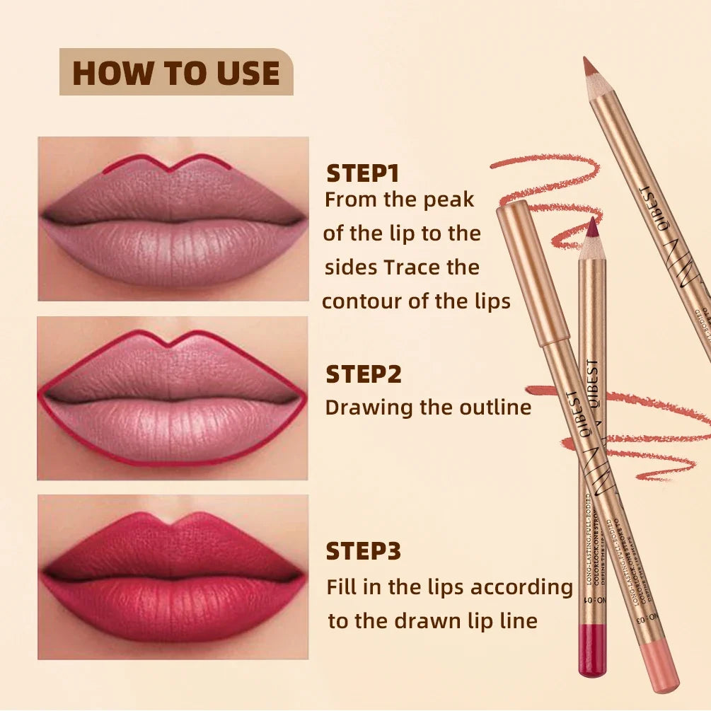 QIBEST 12-Color Matte Waterproof Lip Liner Pencil Set Lip Liner Set Qme