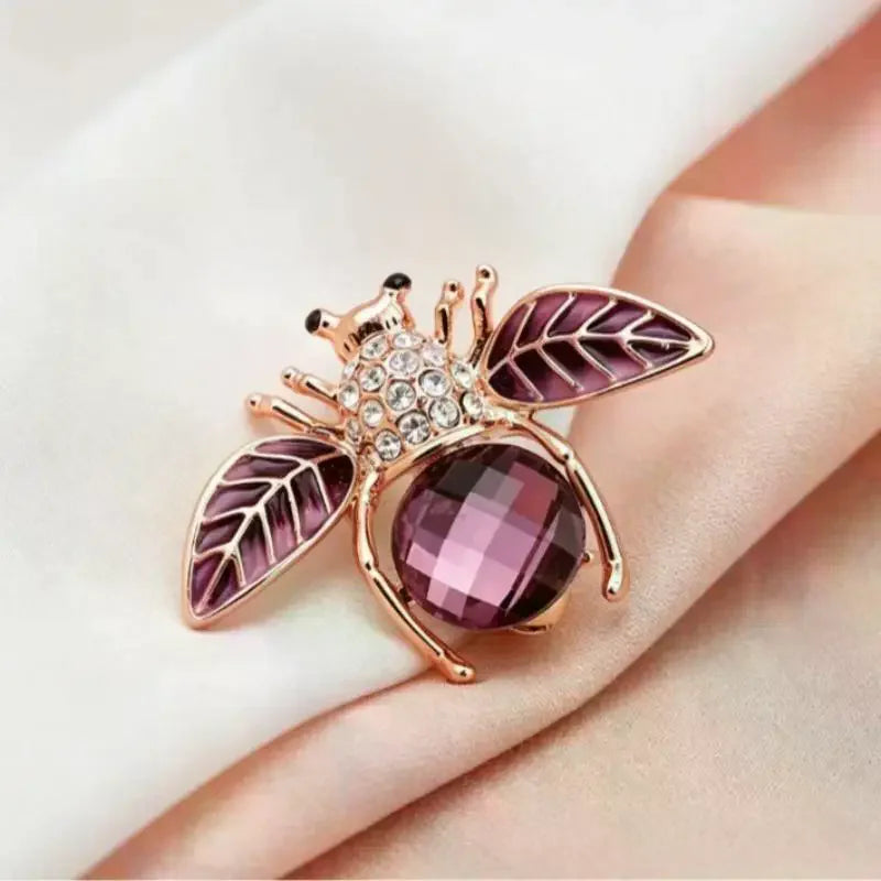 Rose Gold Purple Crystal Bee Brooch – Rhinestone Enamel Wings Fashion Brooch Pin Qme