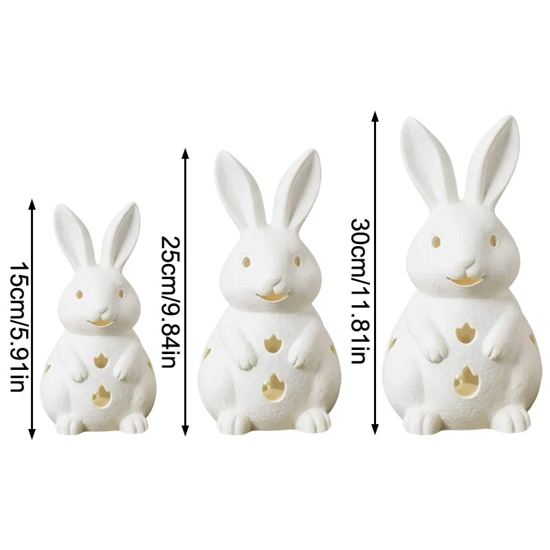 White Bunny Resin Candlestick Holder – Easter Rabbit Decor Decorative Candle Holder Qme