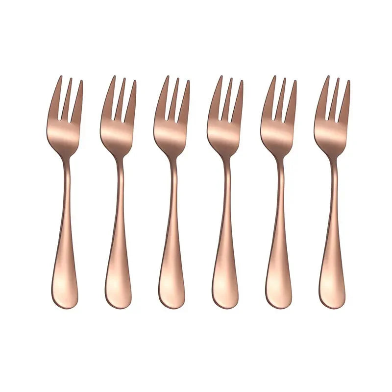 Stainless Steel Fruit & Dessert Forks Set | Elegant Mini Cutlery Dessert Fork Set Qme Rose gold
