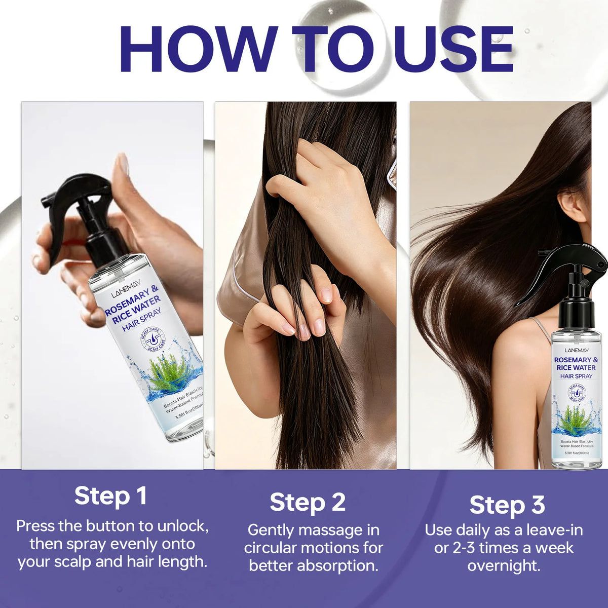Rosemary & Rice Water Hair Spray – Hydrating Leave-In Mist Leave-In Hair Spray Qst