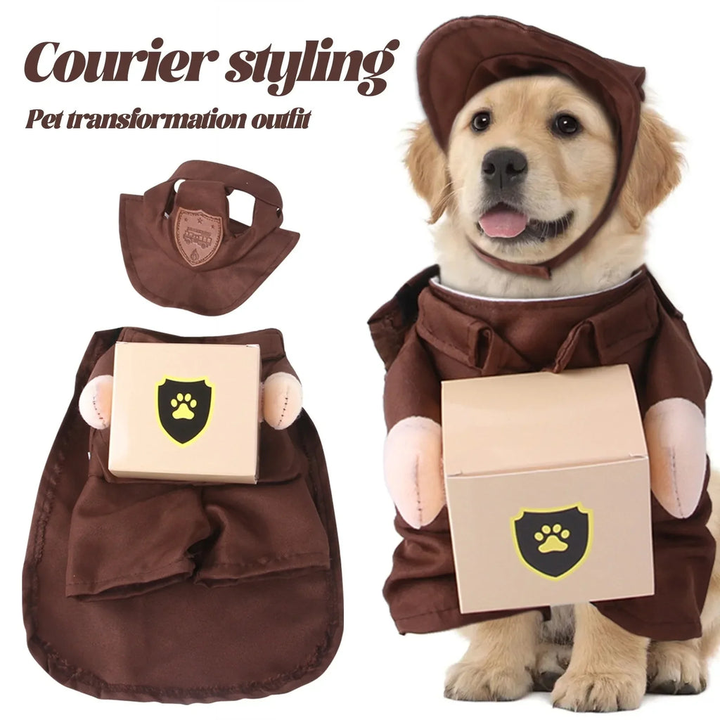 Funny Pet Postman Transformer Costume – Dog Dress-Up Outfit Pet Costume Qme Brown L