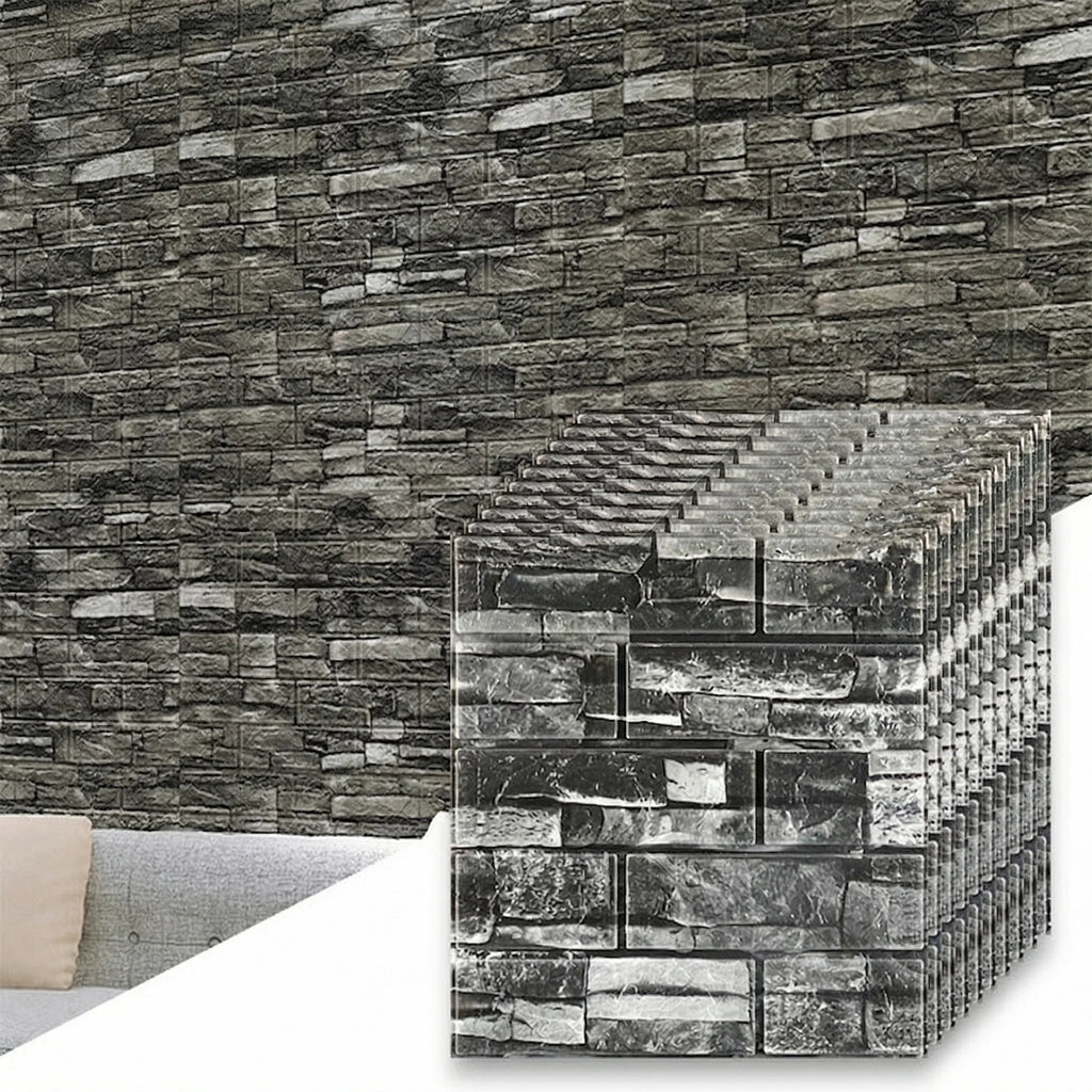 3D Brick Foam Wallpaper – Self Adhesive Waterproof Wall Panels 3D Wall Panels Qme 38.5cmX35cm 10pcs retro black