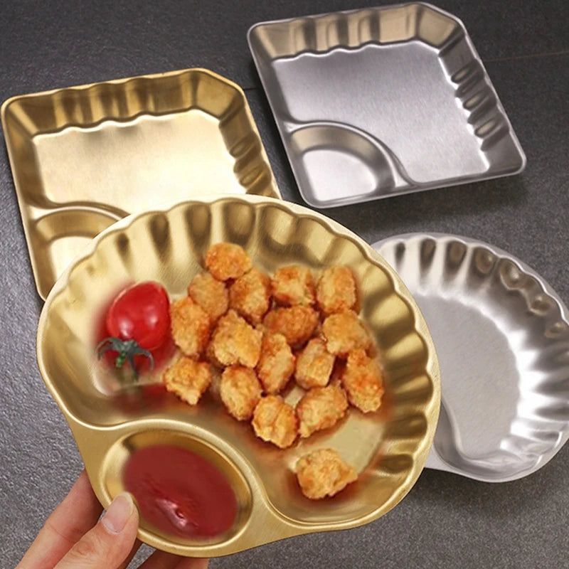 Stainless Steel Divided Snack Plate – Retro Shell Shape Divided Snack Plate Qst