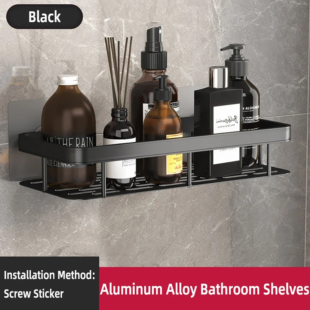 Wall Mounted Bathroom Shelf Rack – Space Aluminum Organizer Bathroom Wall Shelf Qme Black-B-1PCS