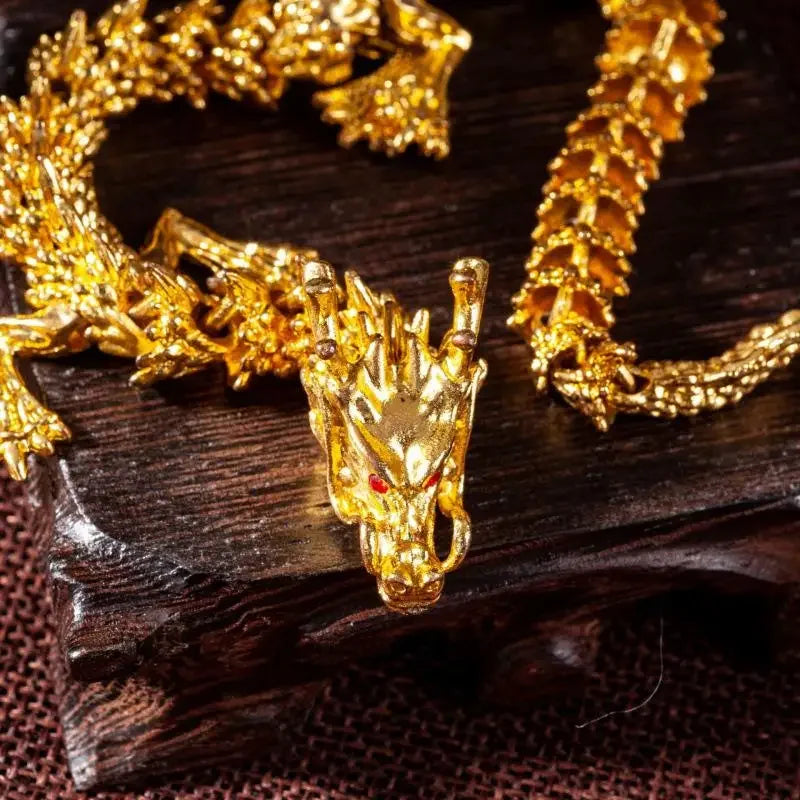 3D Alloy Golden Dragon Statue with Movable Limbs | Desktop Decor Dragon Figurine Qme