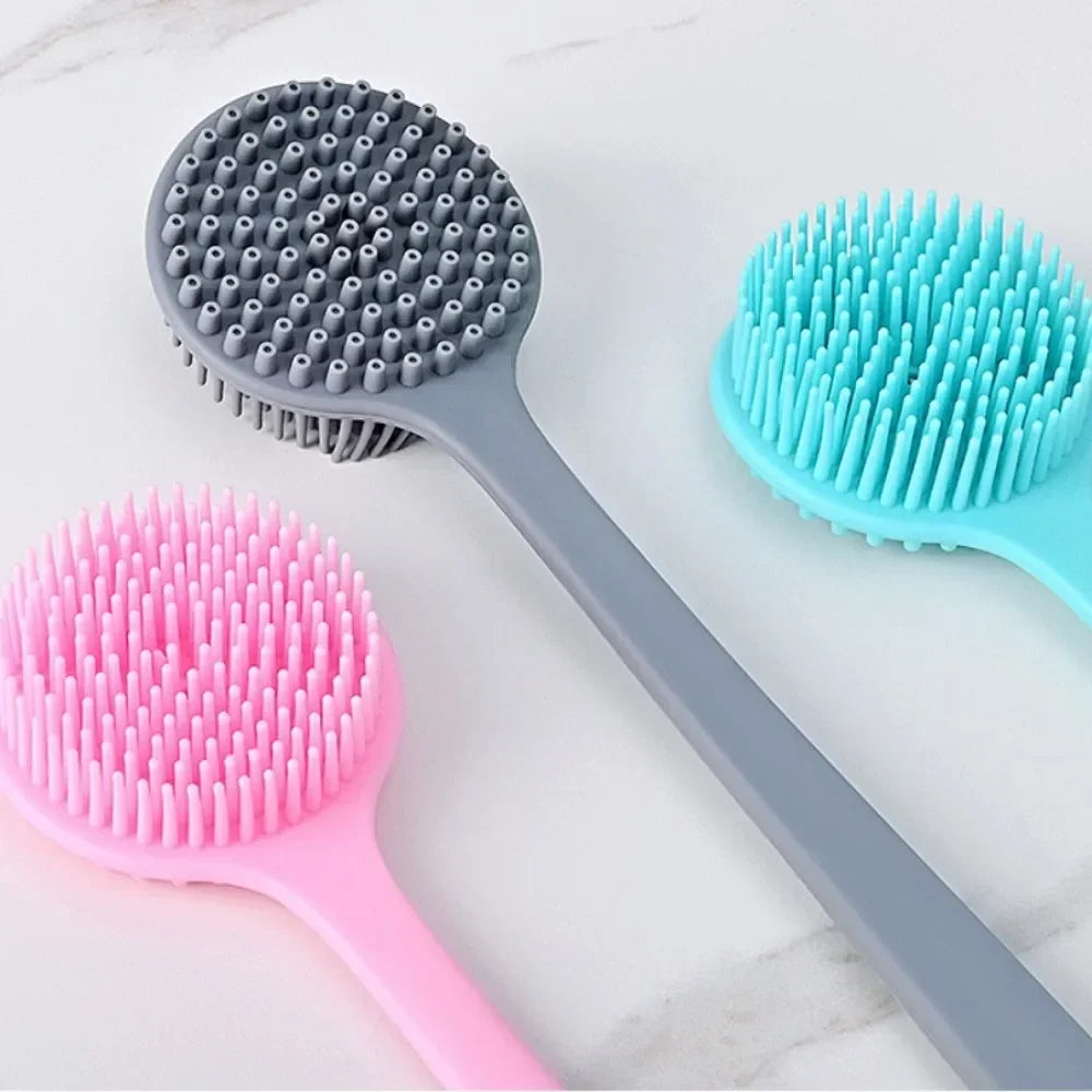 Double-Sided Silicone Back Scrubber Long Handle Bath Brush Silicone Bath Brush Qme