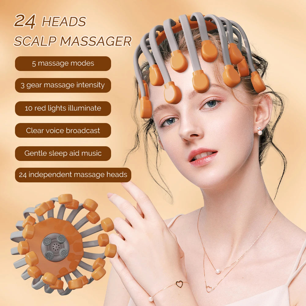 24-Head Electric Scalp Massager – Bluetooth & LCD, 5 Modes Electric Scalp Massager Qst