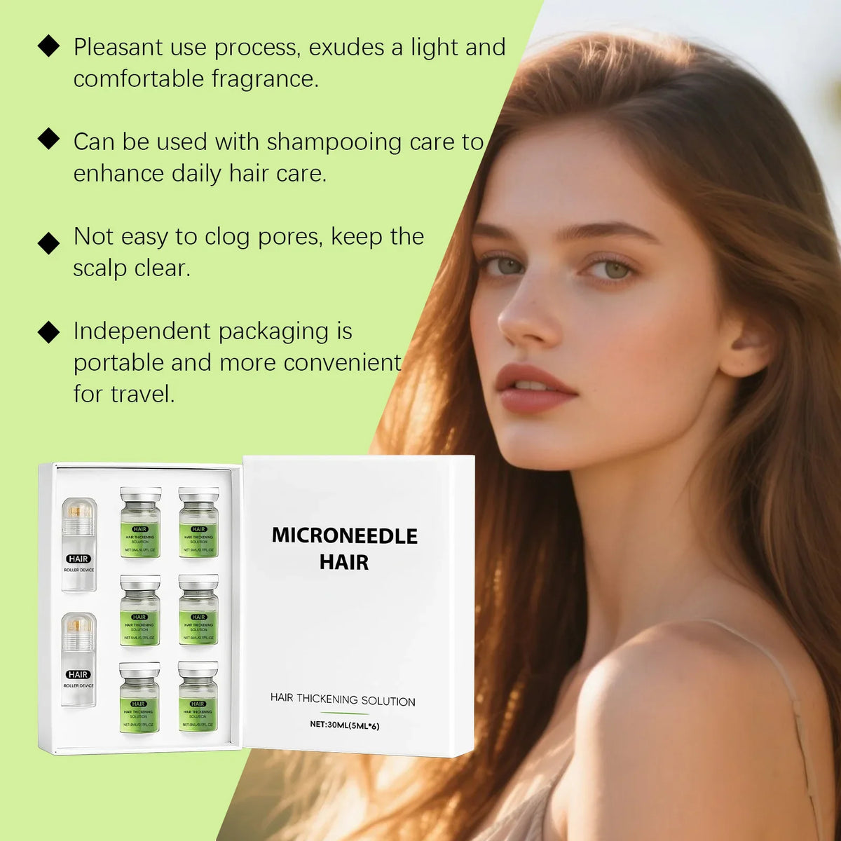 Hair Growth Serum & Microneedle Roller – Ginseng Follicle Care Hair Serum Roller Set Qme