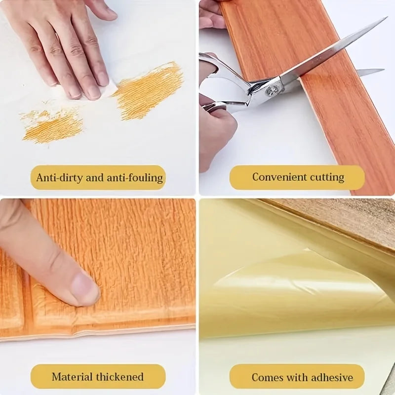 3D Wood Grain Foam Wall Sticker Self-Adhesive 35×35cm Foam Wall Tile Qme