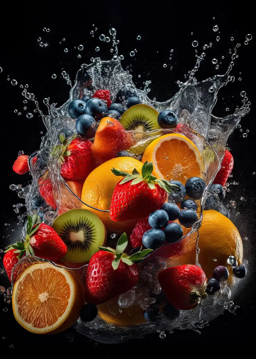 Fresh Fruits Water Splash Canvas Wall Art – Kitchen Print Canvas Wall Art Qst 7 50x70cm Unframed