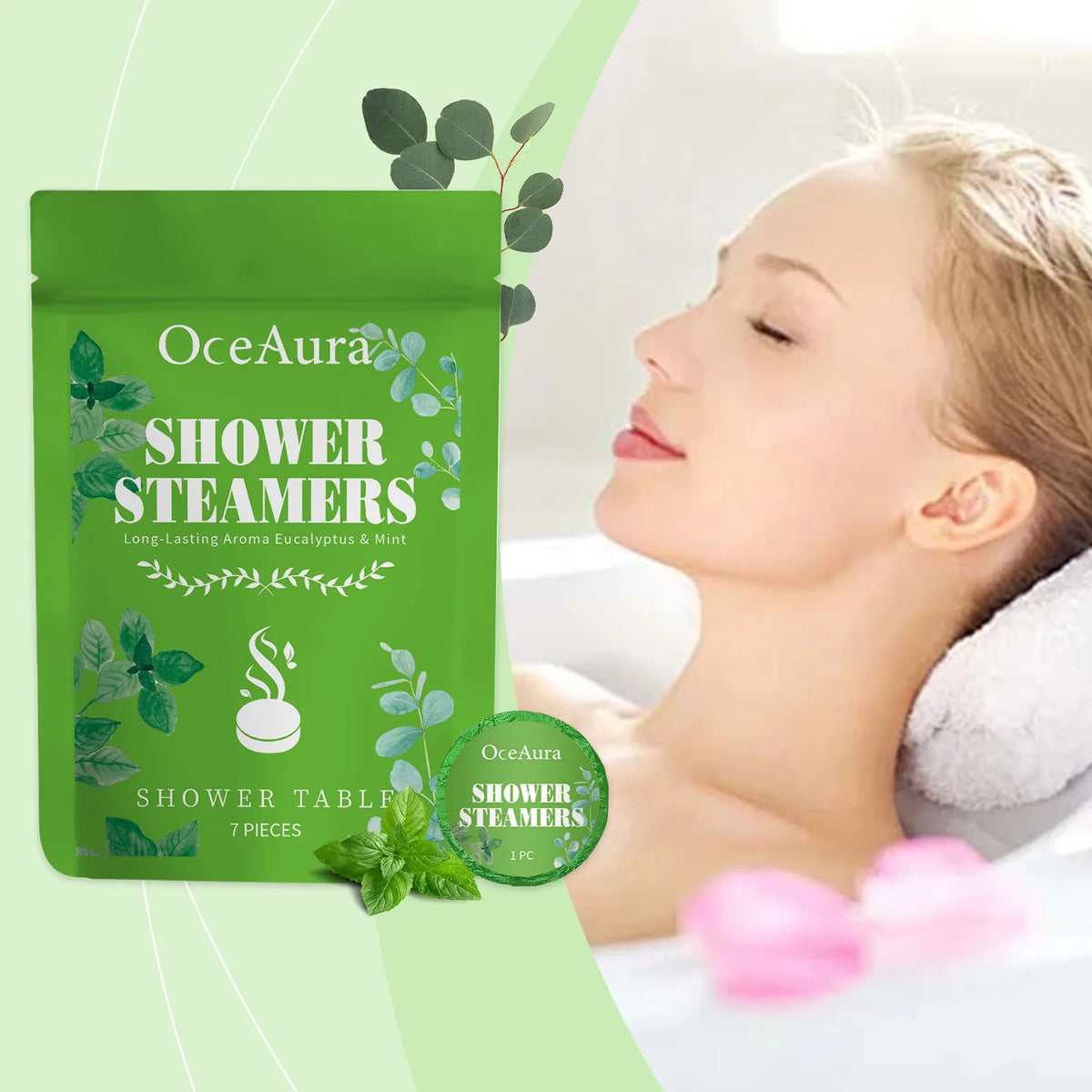OceAura Cooling Mint Bath Fizzies – 7-Piece Aromatherapy Set Aromatherapy Bath Fizzies Qst