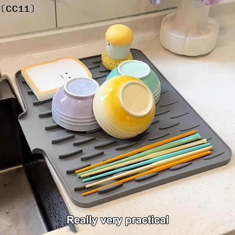 Silicone Dish Drying Mat – Tilted Drainage & Non-Slip, 9 Colors Dish Drying Mat Qme