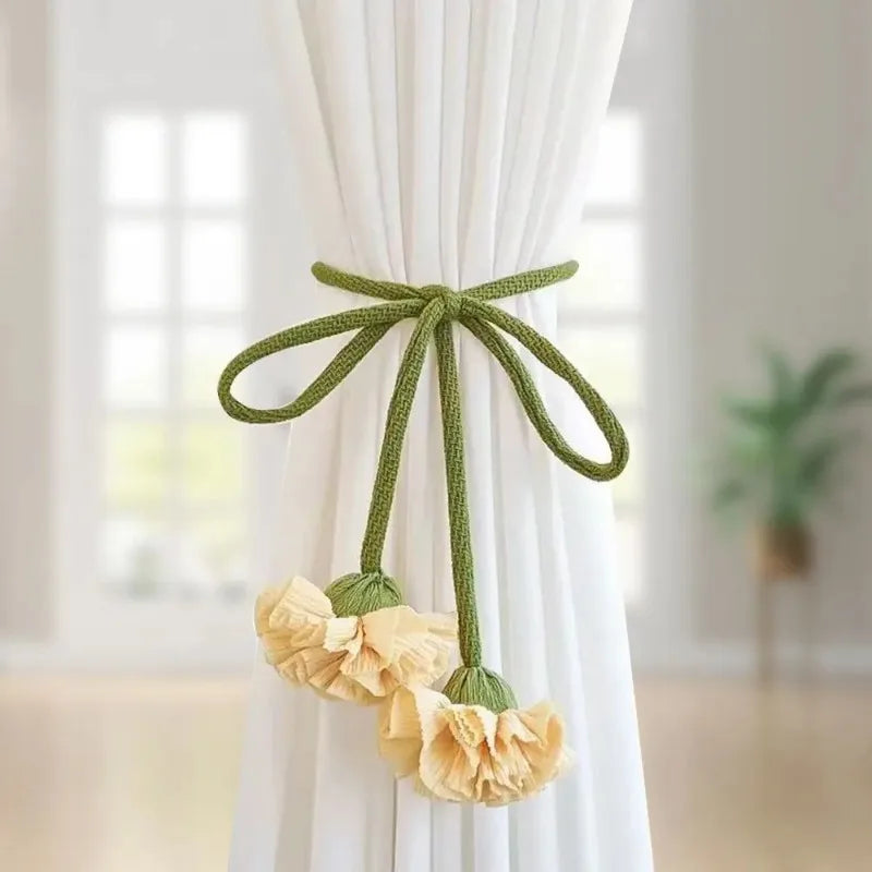Flower Shape Curtain Tiebacks | Elastic Band Buckles, 3 Colors Curtain Tieback Qme