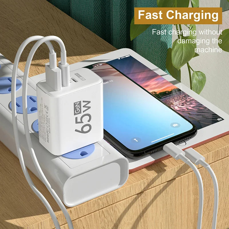 65W GaN USB-C Fast Charger EU/US Plug – Quick Charge 3.0 USB-C Wall Charger Qst