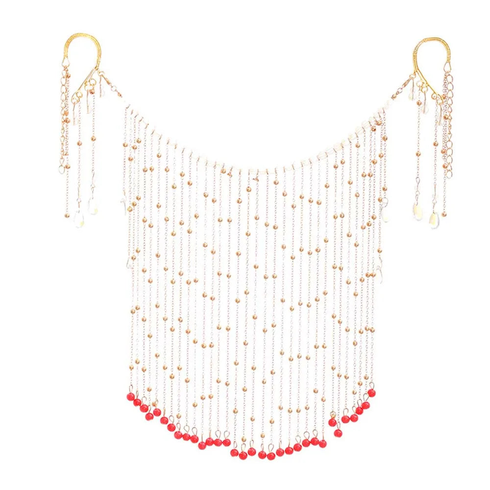 Women's Ancient Chain Alloy Hair Headpiece | Hanfu Accessory Hair Headpiece Qme red