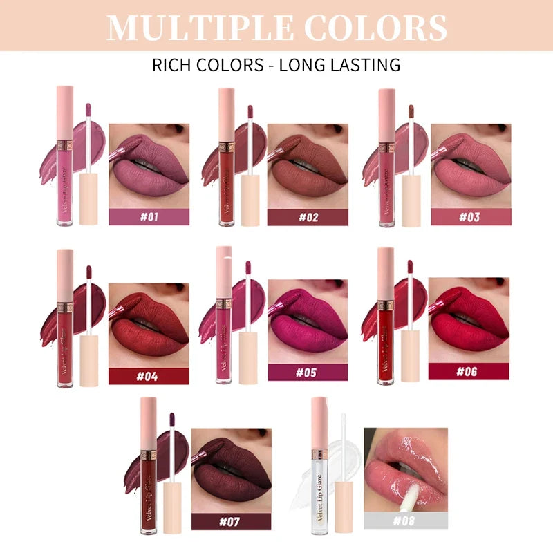 8-Color Matte Lip Gloss Set | One-Swipe, Non-Stick, Long-Lasting Matte Lip Gloss Set Qme